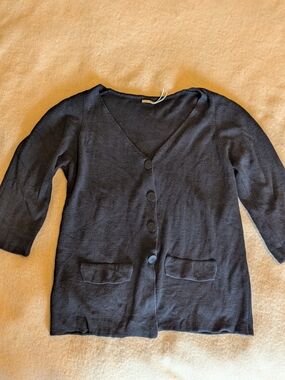 Vintage Silk Black V-Neck Button-Front Cardigan